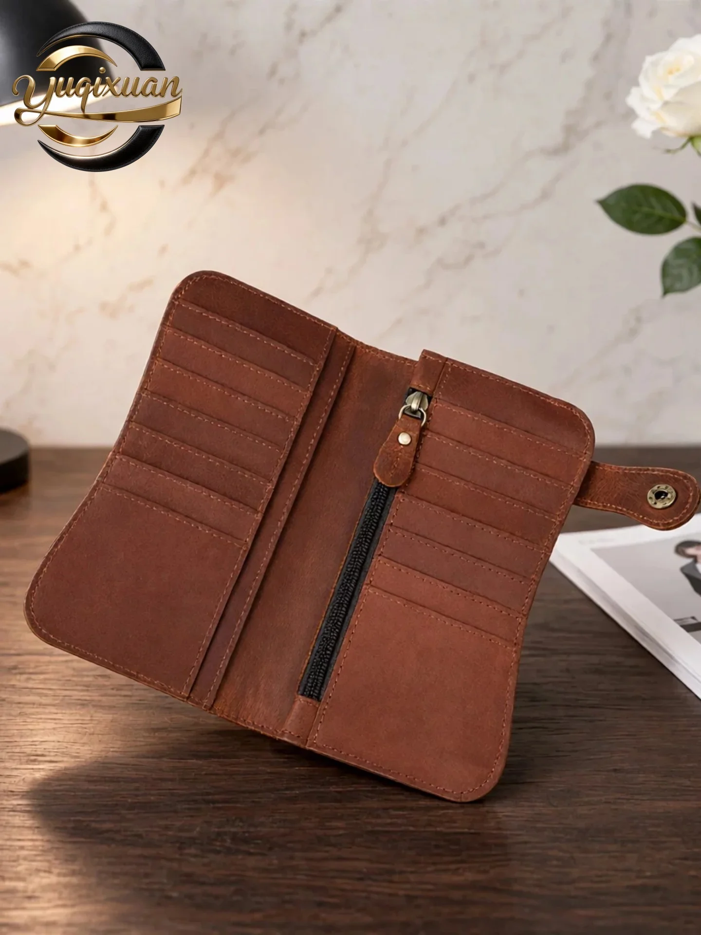 yuqixuan-long-leather-wallet-men's-genuine-cowhide-dragon-pattern-iron-chain-anti-theft-wallet-multi-card-slot-money-clip