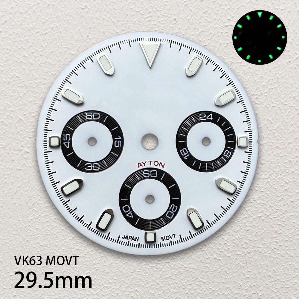 29.5mm S Logo DTN Panda quadrante adatto al movimento VK63 verde luminoso quadrante di alta qualità accessori per la modifica dell'orologio