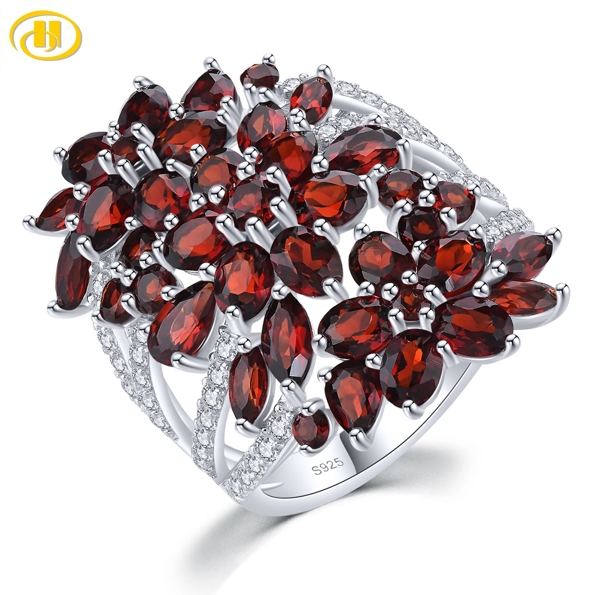 Natural Red Garnet Solid Sterling  Silver Rings 7.7 Carats Genuine Birthstone Special Unique Fine Jewelrys S925 Rhodium Plated