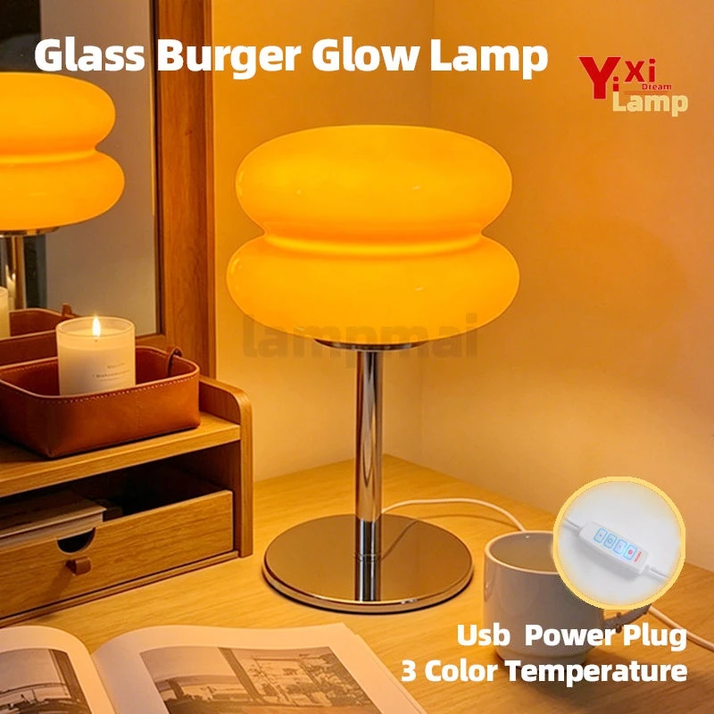 

Bauhaus Burger Shaped Table Lamp, Retro Bedroom Bedside Night Light, Nordic Living Room Decor Lamp, Ins Style Ambient Light