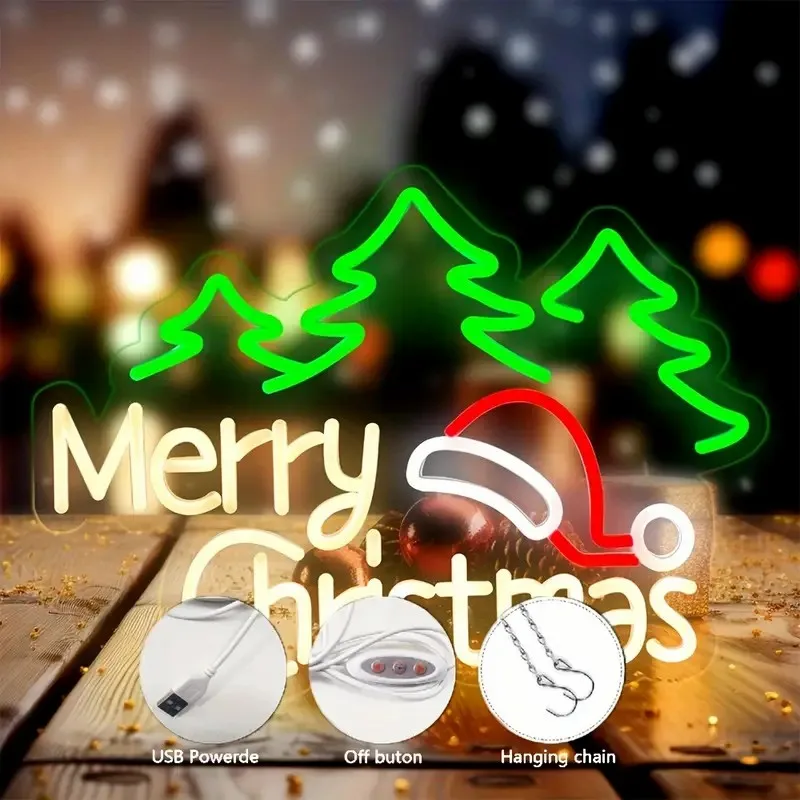Merry Christmas LED Neon Sign for Wall Decor 5/12V USB Dimmable Switch Bedroom Living Room Bar Multipurpose Button Control