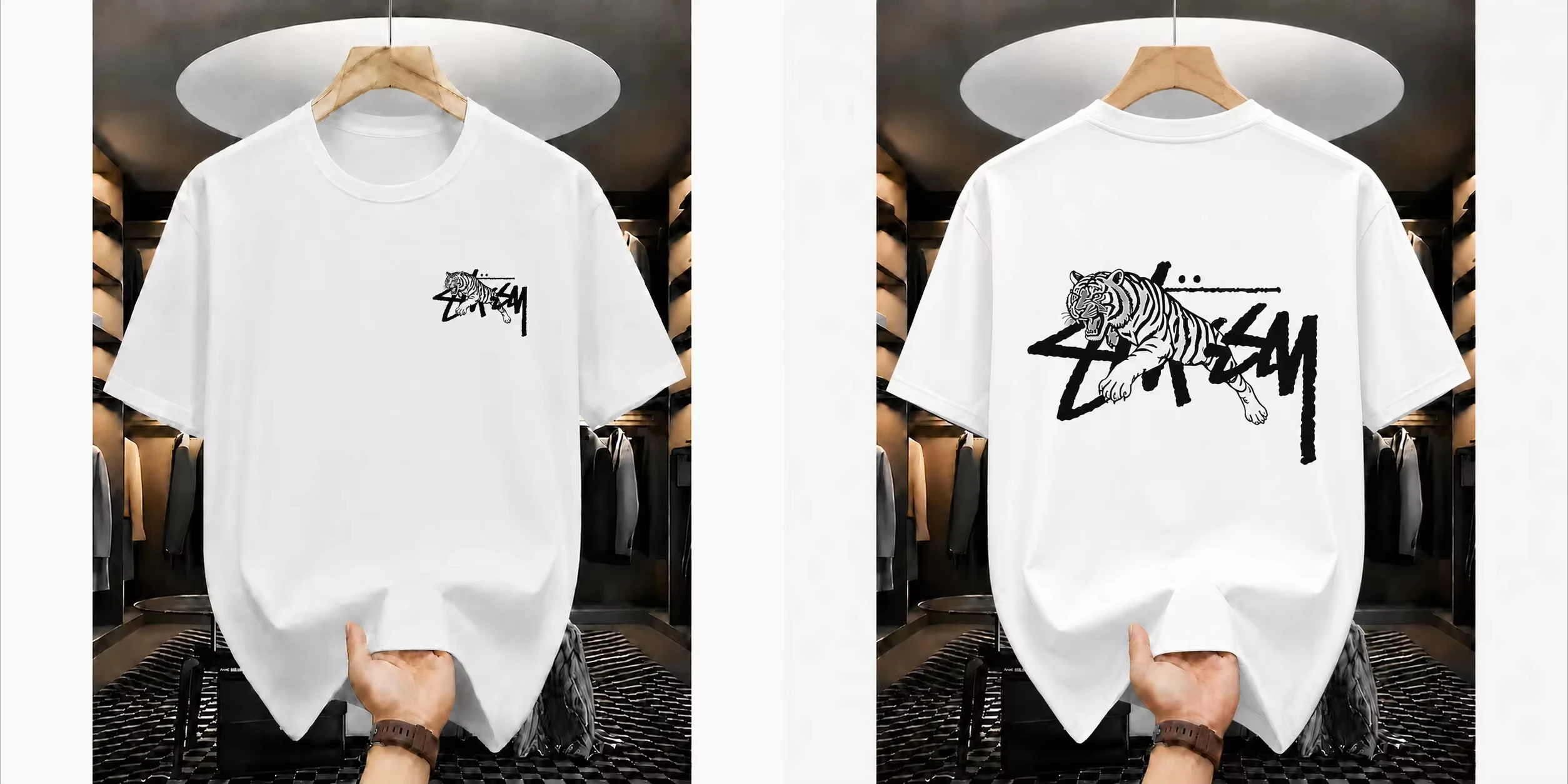 New 2026 Sketch Tiger Graphic Short Sleeve T Shirt, Unisex Oversized Tee, Kids Adults Family Matching Front Back Print Tops