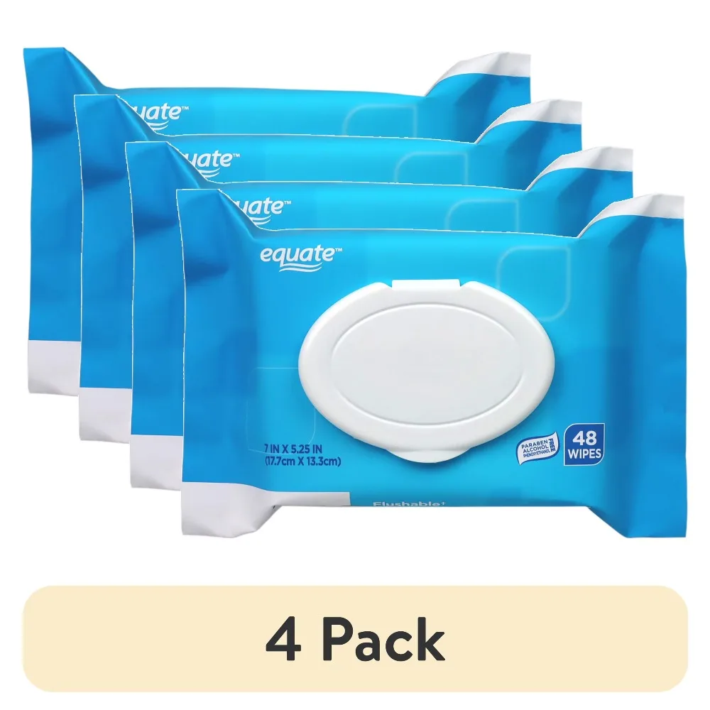 4 Pack Fresh Scent Flushable Wet Wipes 48 Count Hypoallergenic Plant Fiber Cleansing Wipes For Family Daily Use view 2