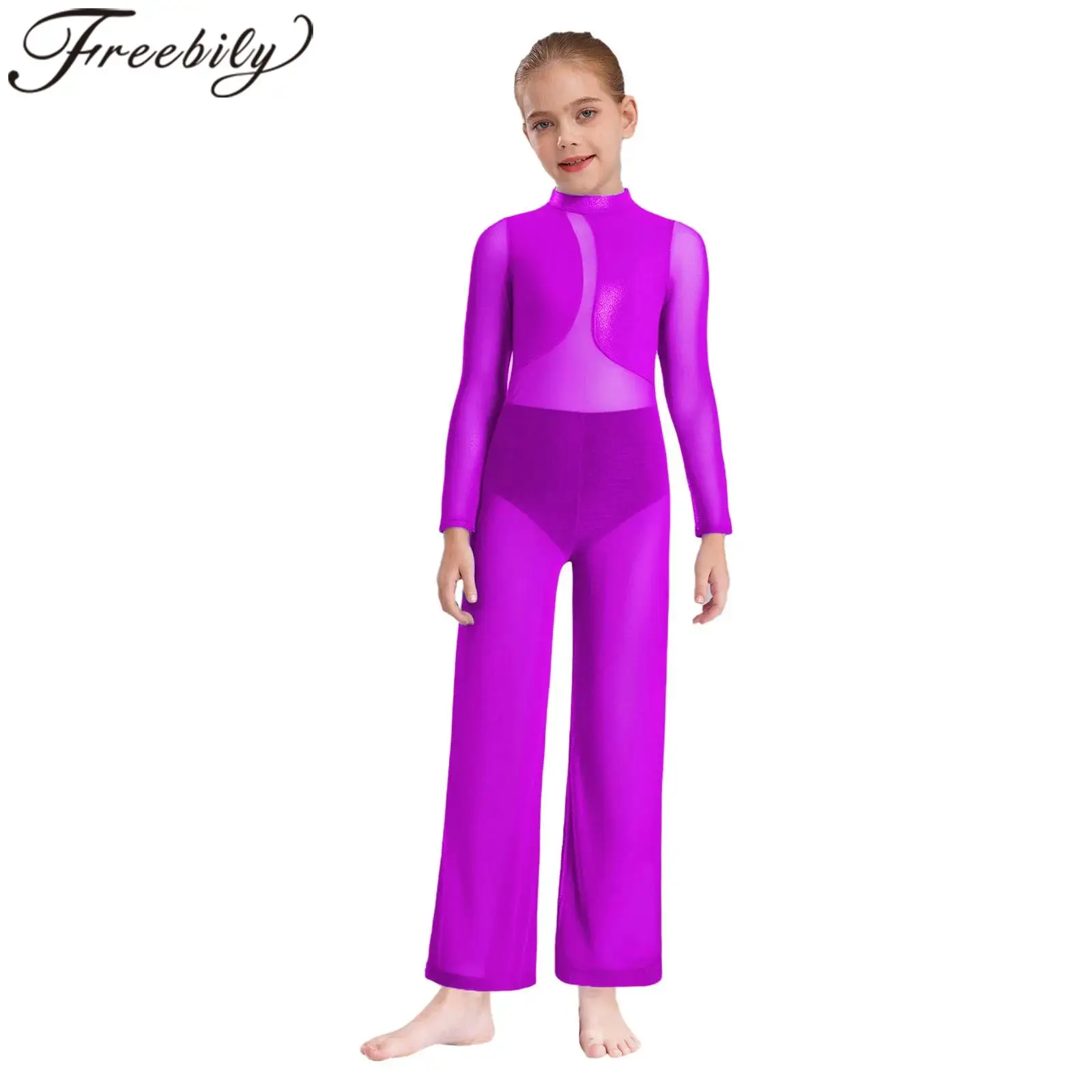 Crianças ginástica artística ballet dança collant para menina manga longa corpo inteiro collant patinação artística macacão desempenho traje