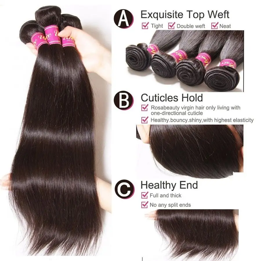 Cabelo 10a cabelo humano liso malaio 3 pacotes extensões de cabelo humano virgem não processado 14 16 18 polegadas