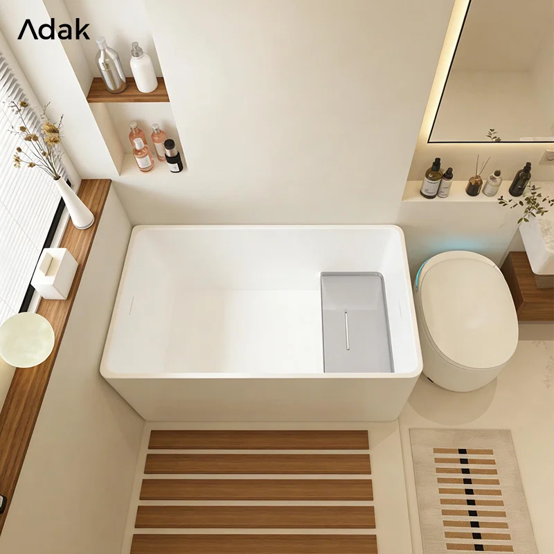 Adak Durable Portable Artificial Stone Bathtub Freestanding Solid Surface Drainer Indoor Soaking Small Bathroom Oval 60gal+ 5