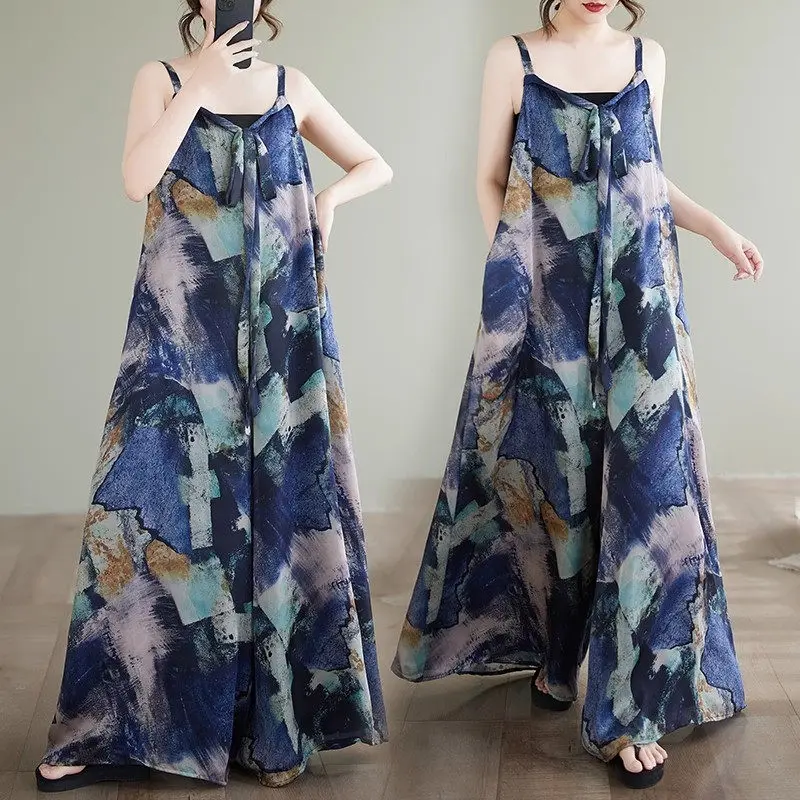 

2025 Summer Casual Harem Pants with Shoulder Straps - Wide-Leg Beach Vacation Jumpsuit, Elastic Waist Trendy Streetwear G872