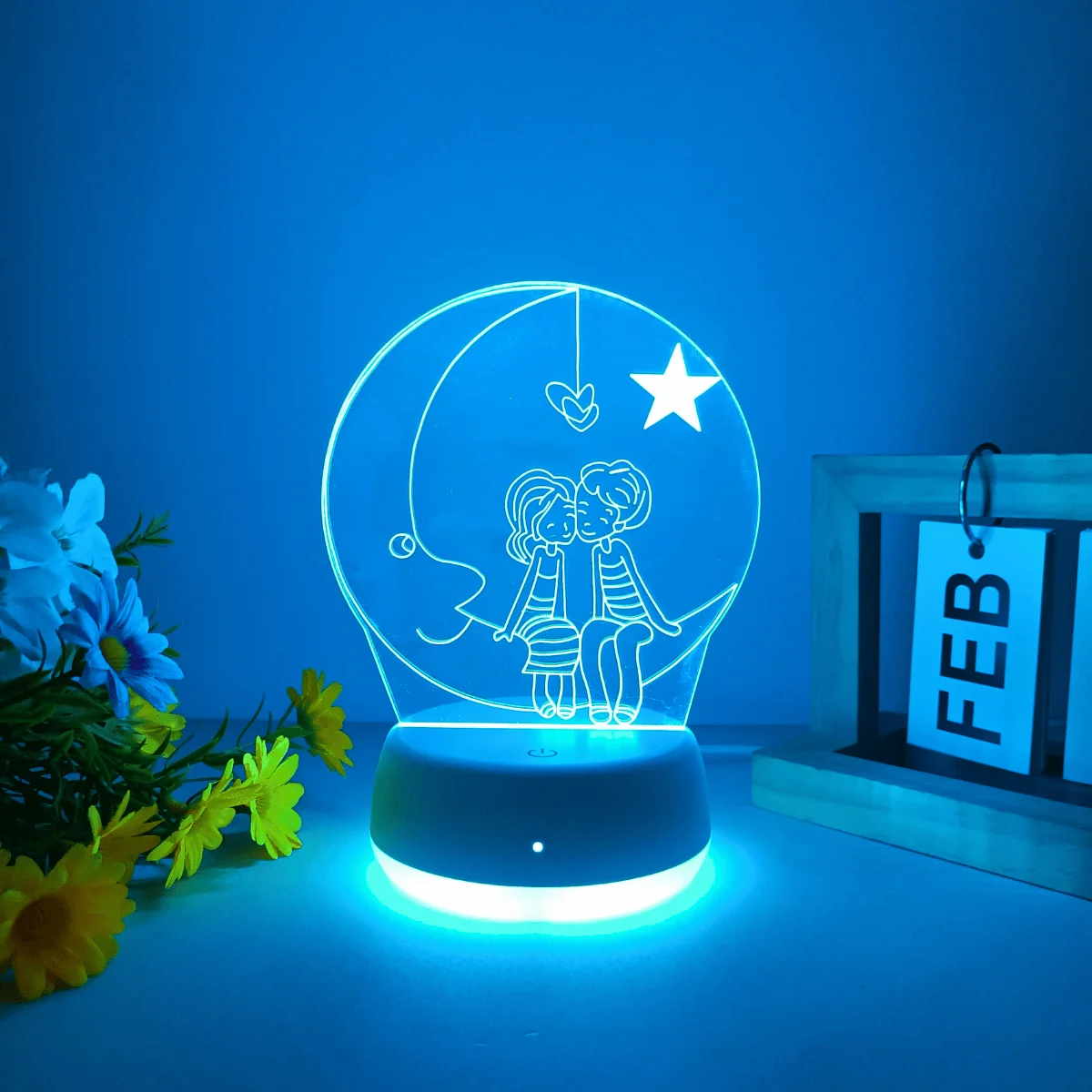 1pc Moon Lover 3D Night Light, USB Powered Night Light, Suitable for Multiple Scenarios, Touch Switch with Seven Color Change