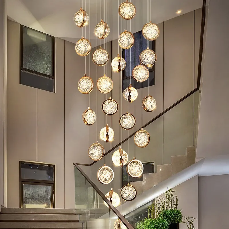 for Light Luxury Crystal Staircase Chandelier Long Pendant Lamp for Duplex Villa Middle Floor Living Room Rotating Stair