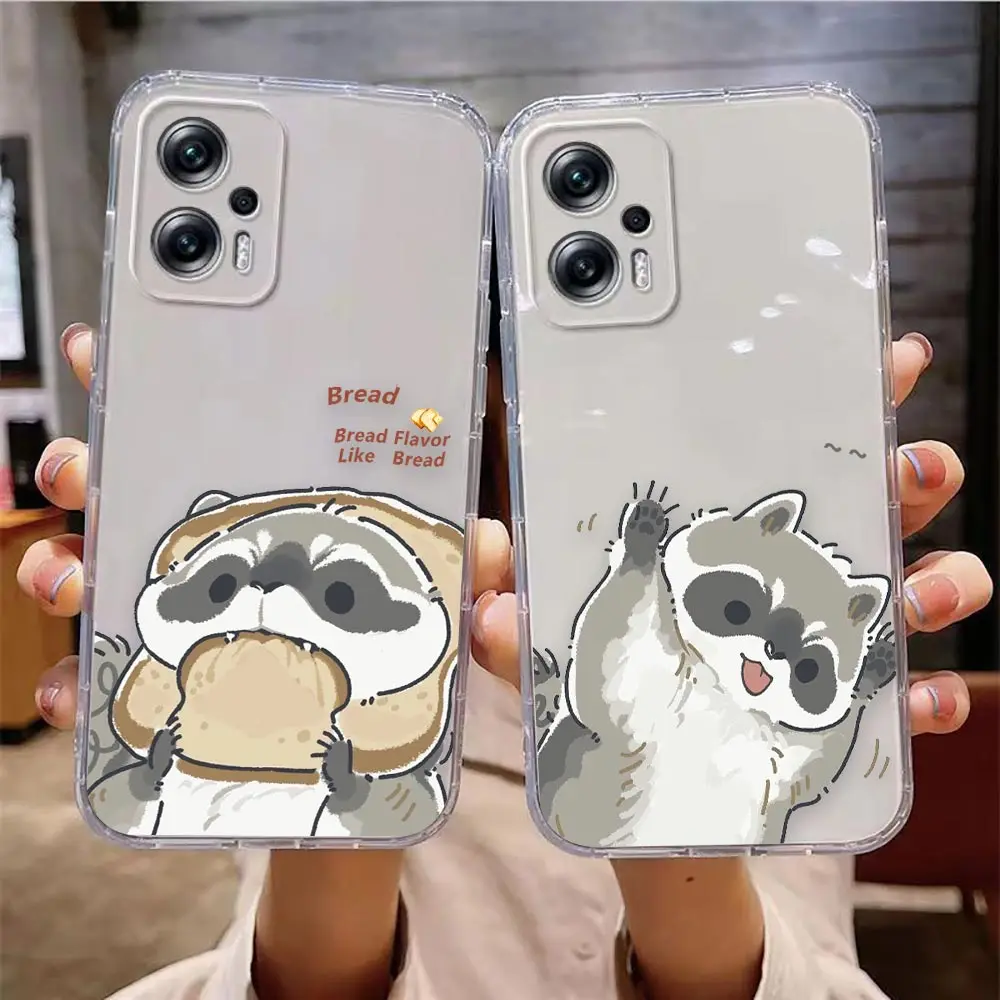 Transparent Clear Phone Case For Redmi NOTE 12 11 11T 11E 10 9 8 Pro PLUS 4G 5G Case Cover Funda Coque Capa Shell Lovely Raccoon