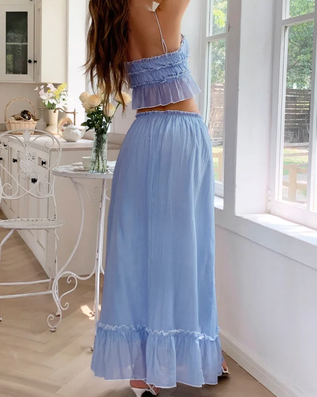 Set di abiti da vacanza francesi Set di gonne a trapezio a vita alta con colletto quadrato sul mare estivo con volant e papillon decorativo