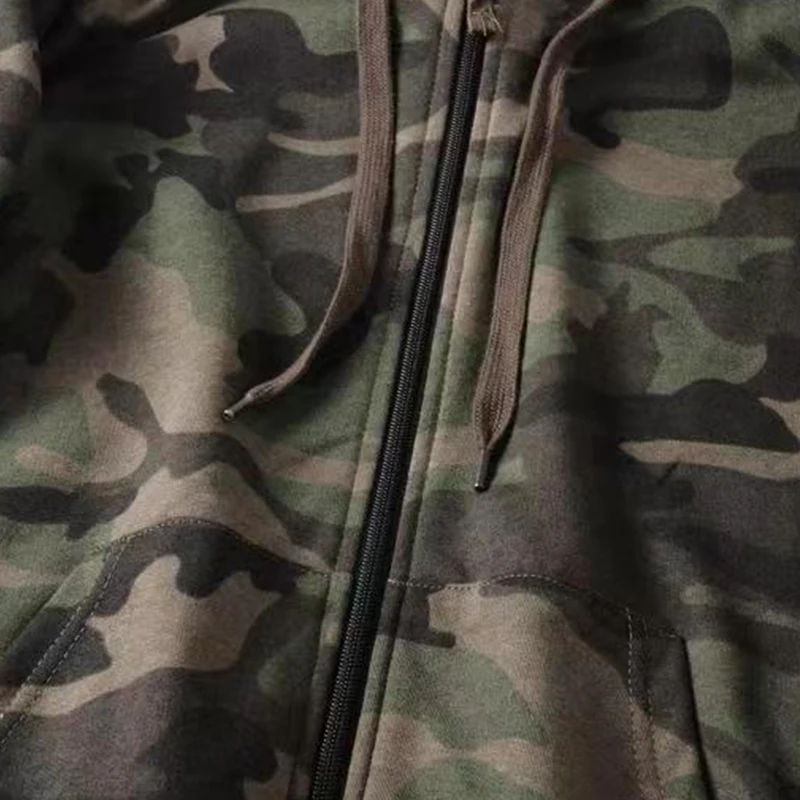 Cotton Terry Military Style Men Camouflage Hoodies 2024 Spring Autumn Camo Pattern Zip Up Hooded Sweatshirts Casual