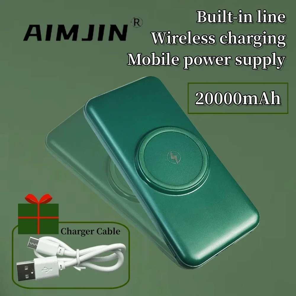 

20000mAh Wireless Power Bank Built-in 4 Cables Powerbank Portable External Battery Charger For iPhone 12 Pro Xiaomi 10