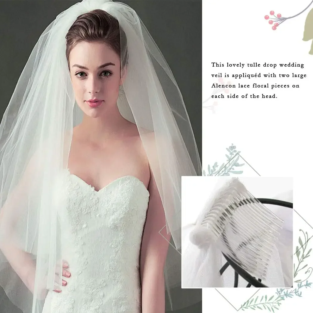 Voile de mariage court en tulle blanc pour patients, fard à joues, peigne, accessoires pour cheveux de mariée, femmes et filles, 2 niveaux