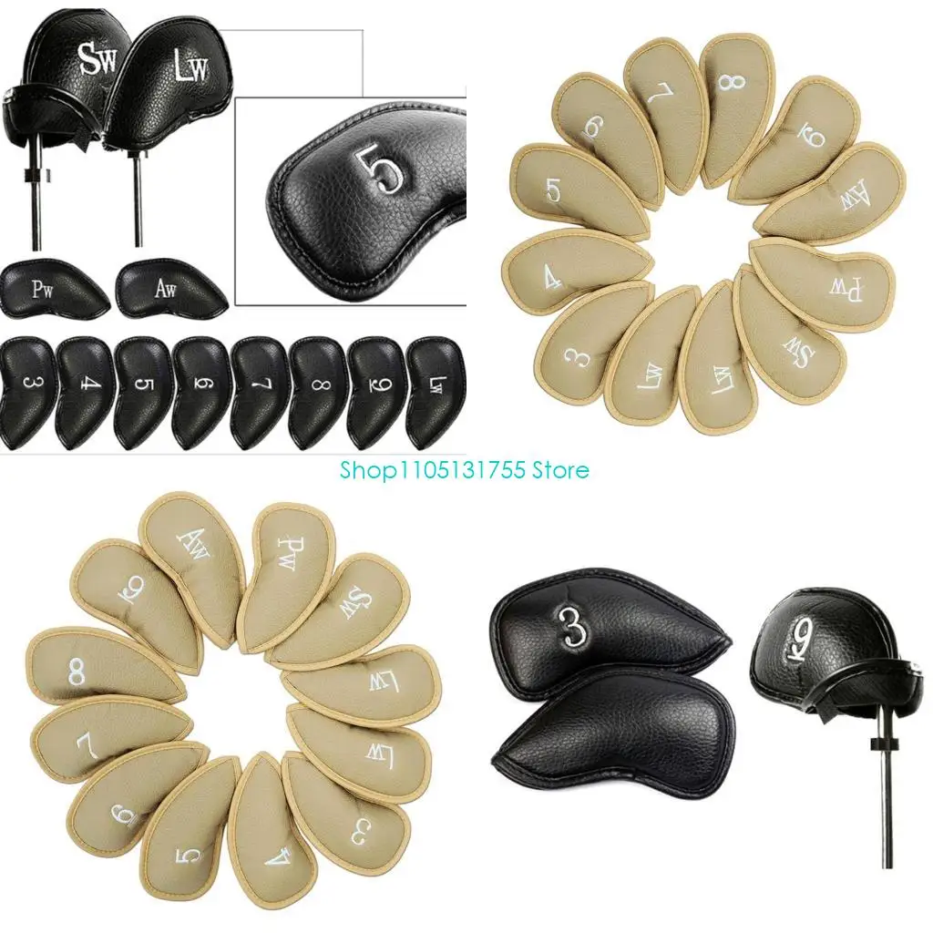 

K0EF 12 шт., чехол для головы из искусственной кожи для гольфа, железный чехол для головы клюшки, водонепроницаемый головной