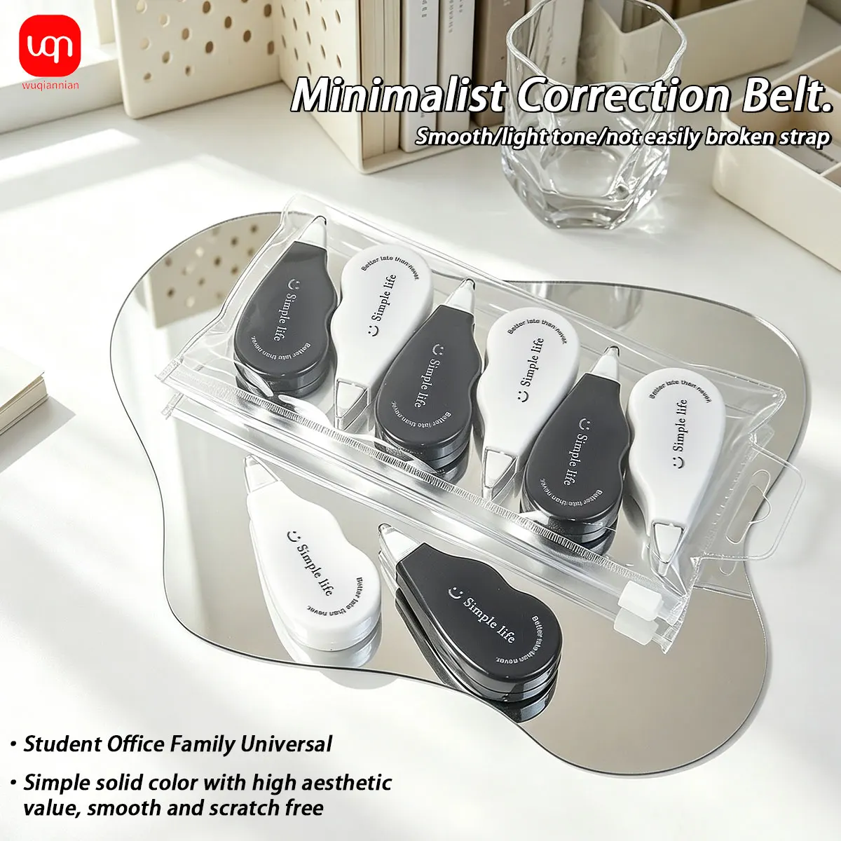 6Pcs Correction Tape Set,PET Transparent Film White Out Tape,Black&White Mixed Correction Tapes Student School Office Stationery