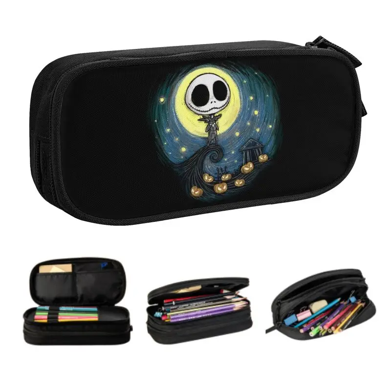 Customized Halloween Jack Skellington Pencil Case Large Capacity The Nightmare Before Christmas Pencil Bag School Accessories