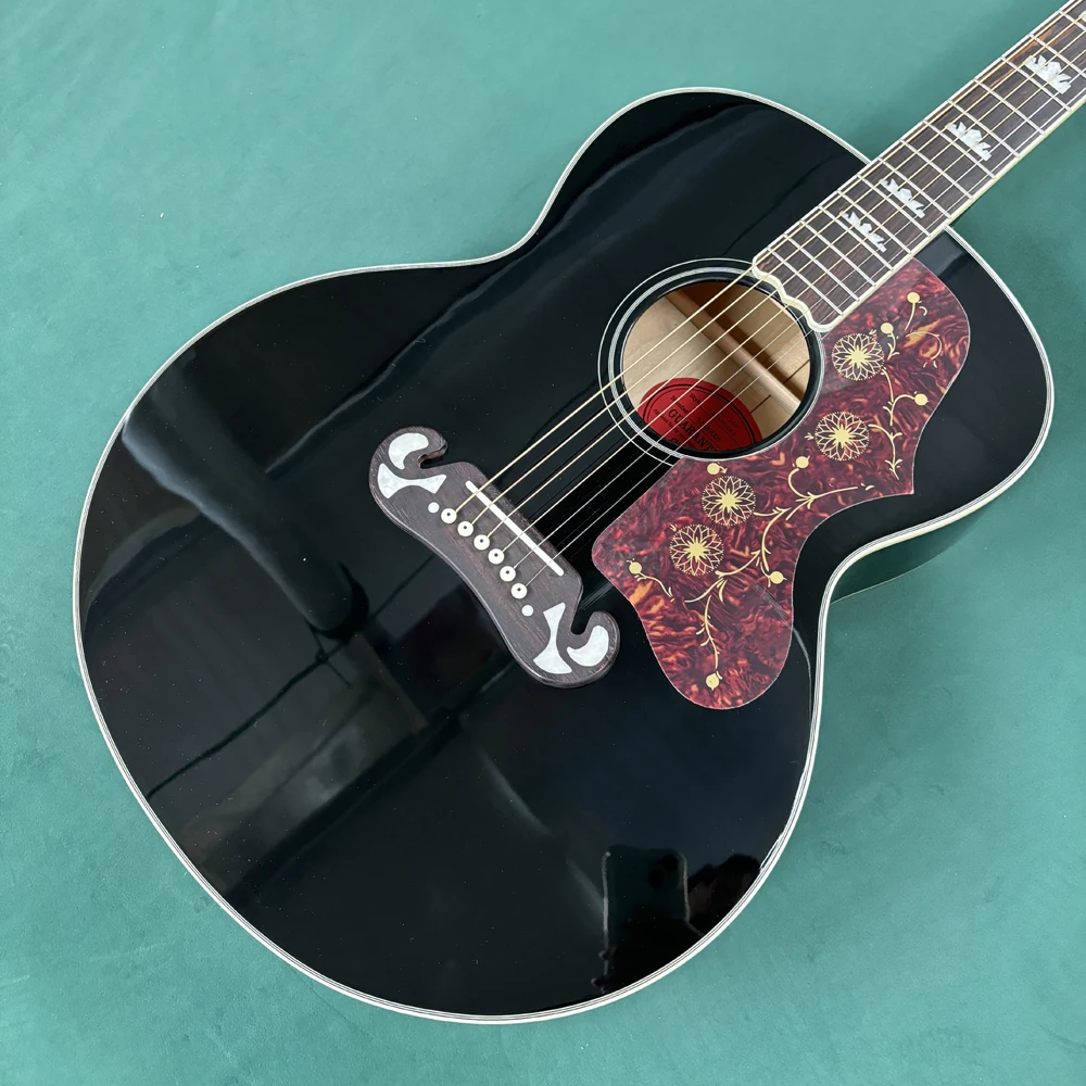 Pureblackhigh-glosslarge bucket folk guitar,solid sprucebody and rosewood fingerboard guitars, adult advanced electric guitarra