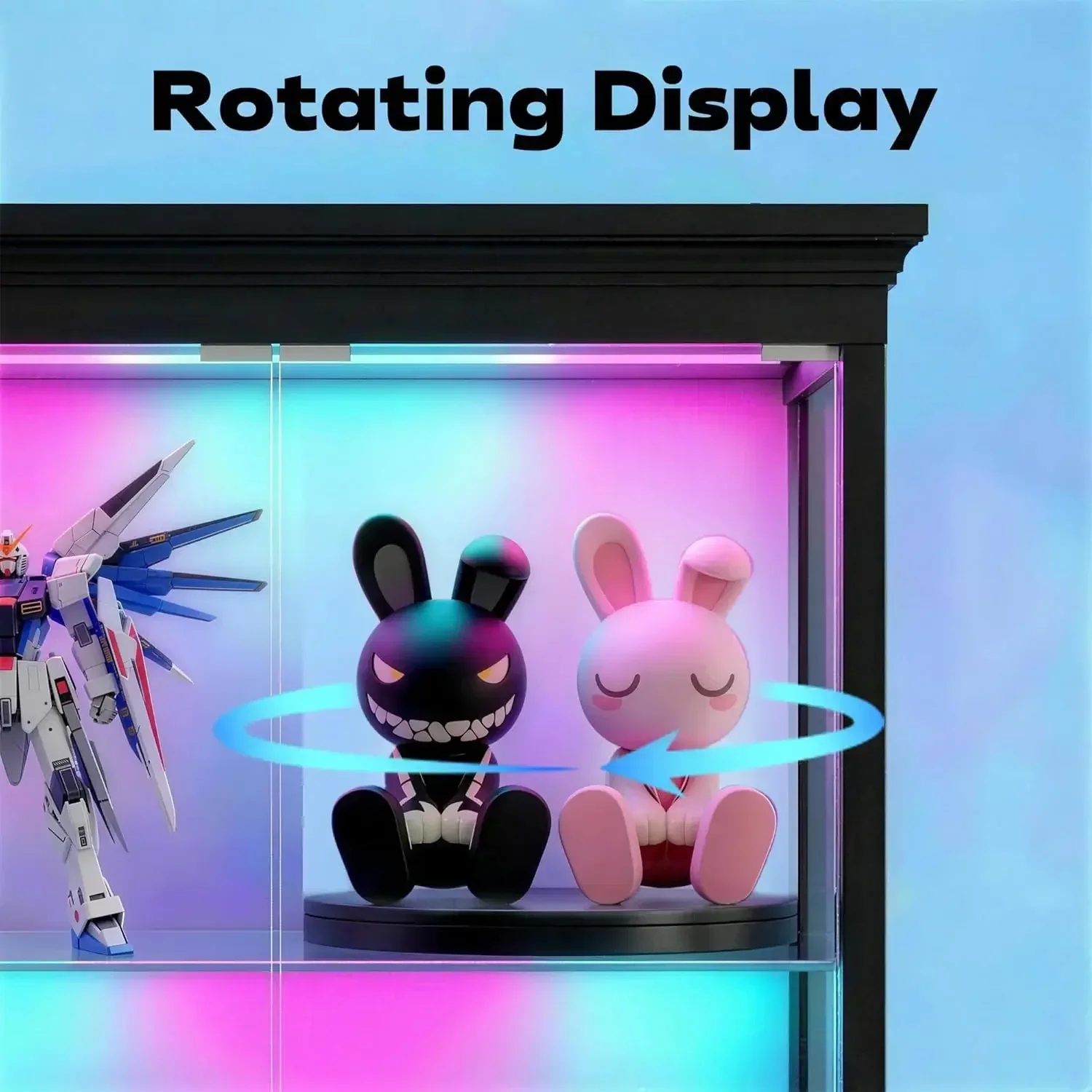 Hot sale!Black 71 Inch Rotating Turntable Glass Display Cabinet 5 Tier Curio Case Collectibles Lego Storage Human Body Sensor