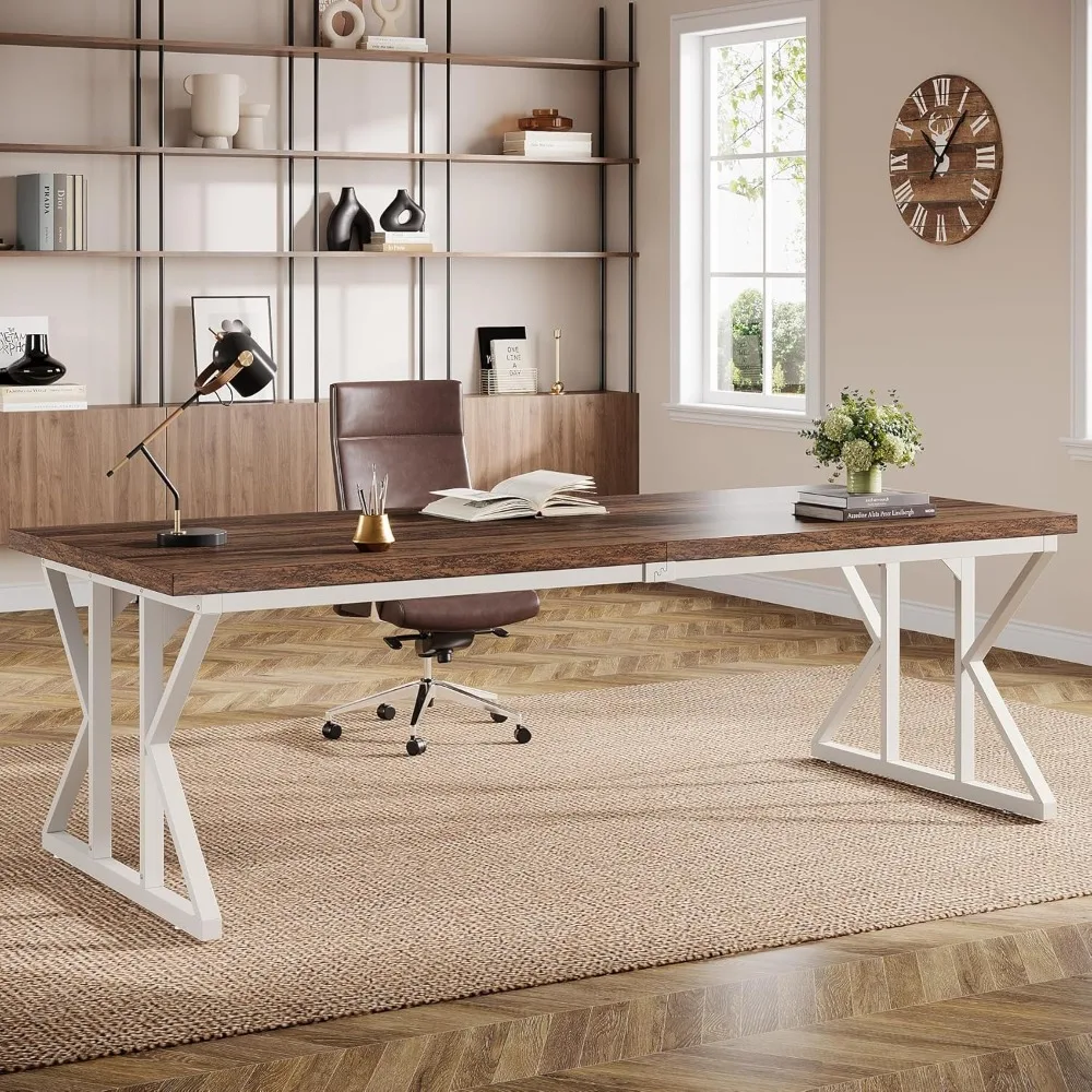 مكتب تنفيذي كبير 78.74 بوصة، مكتب كمبيوتر مكتبي منزلي صناعي، طاولة دراسة بسيطة طويلة للكتابة أثاث الأعمال (الصدأ)