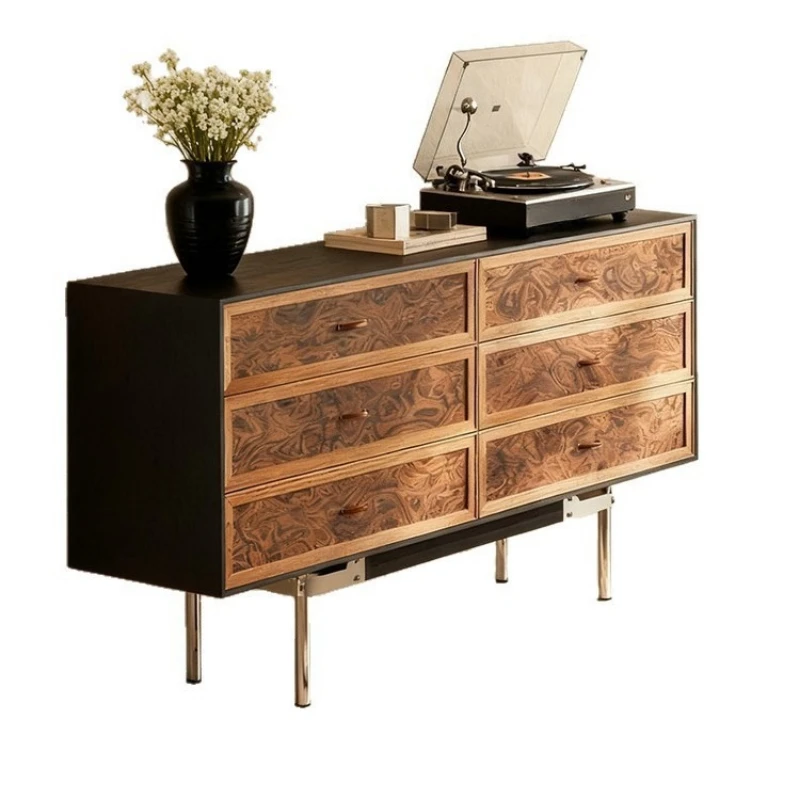 Wabi Sandy Wind Solid Wood Side Cabinet Living Room Home Storage Storage Locker Vintage Tree Tumor Large Capacity Six-bucket