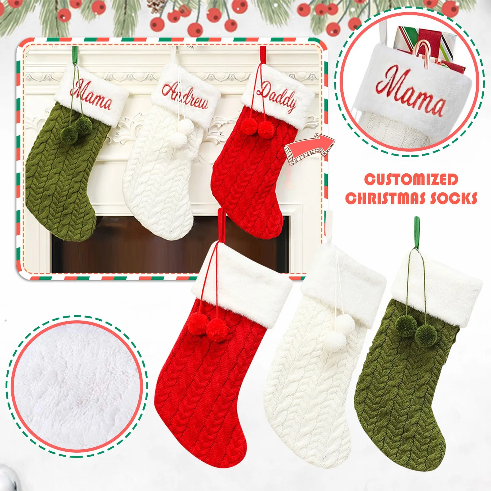 Christmas New Embroidered Socks Santa Claus Snowman Xmas Stockings New Year Home Christmas Tree Fireplace Decoration Gift Socks - Image 2