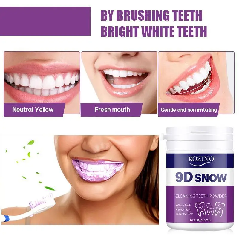 ROZINO 9D Snow Purple Whitening Tooth Powder Teeth Restoration Mineral Powder Removing Tartar Refresh Breath Oral Hygiene Care