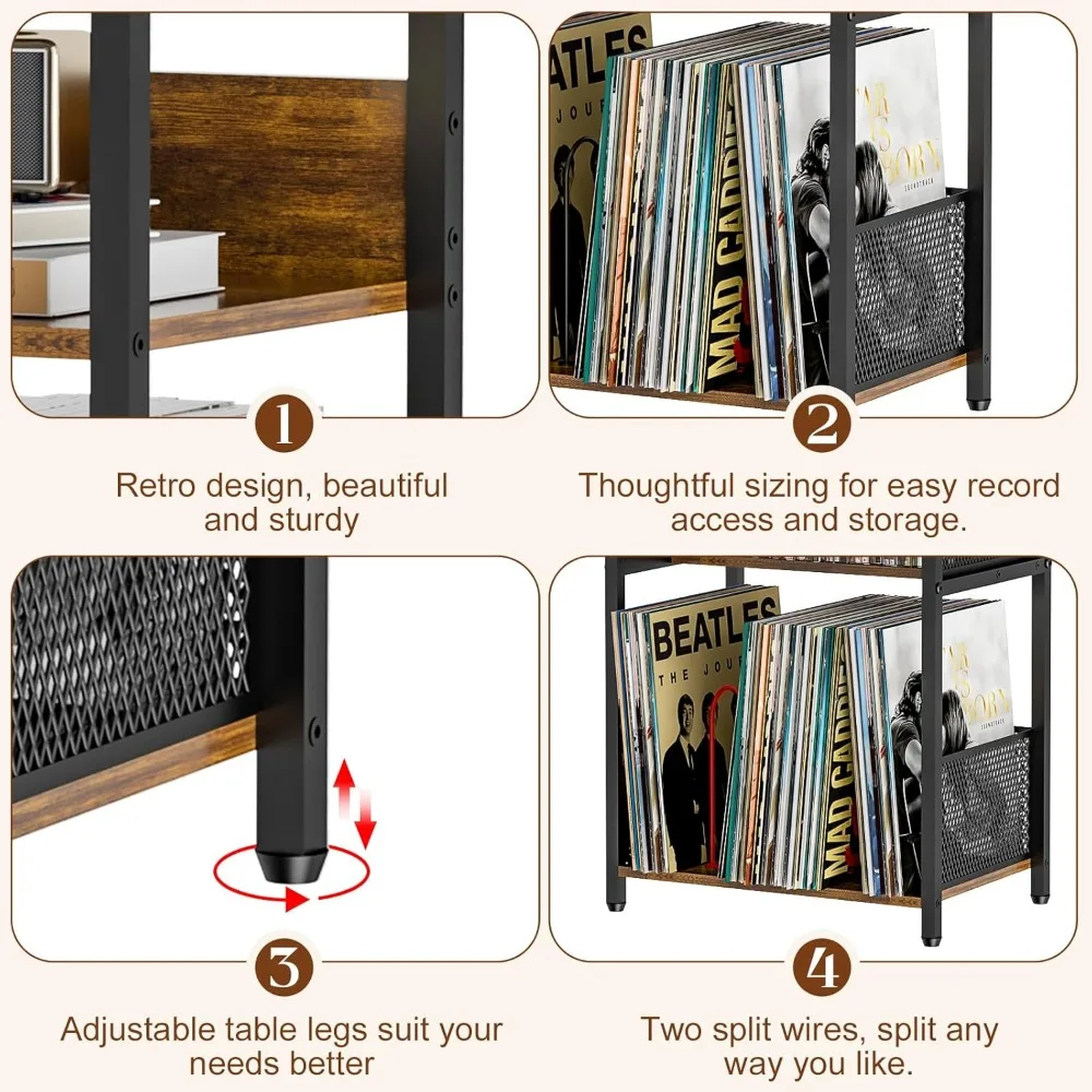 حامل مشغل مع مساحة تخزين تصل إلى 100 ألبوم و40 قرص مضغوط، وحدة تخزين تسجيلات الفينيل من 4 طبقات لغرفة المعيشة، وحامل القرص الدوار #6