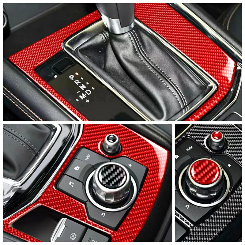 

Red Carbon Fiber Stickers Car Gear Shift Panel Multimedia Knob Panel Cover Trim Strips For Mazda CX-5 Car Interior Accessories