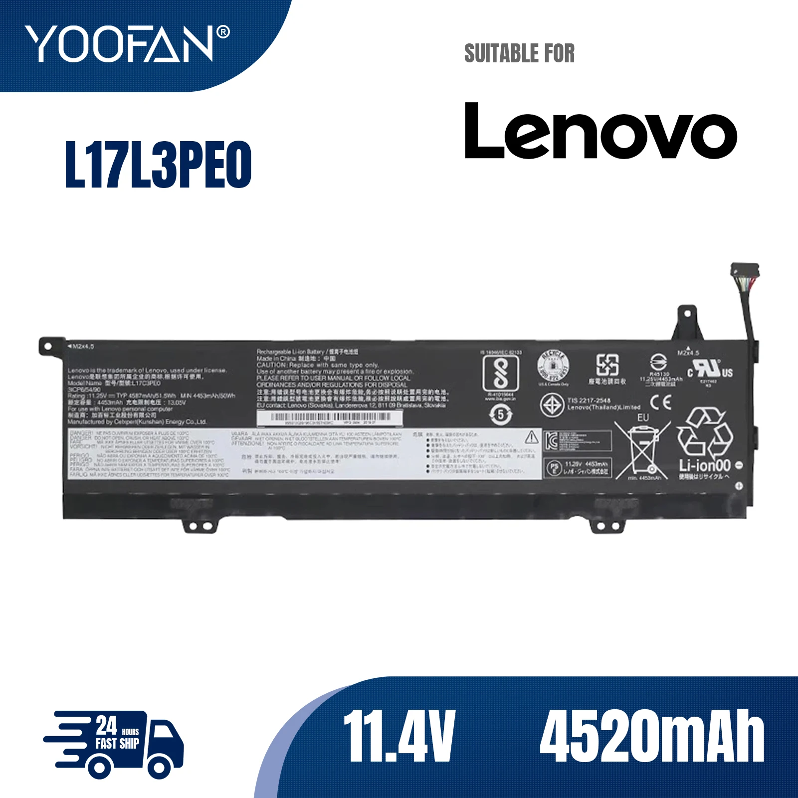 

YOOFAN L17C3PE0 L17L3PE0 Laptop Battery For Lenovo Yoga 730-15IKB 730-15IWL 730-15IKB(81CU) 730-15IWL-81JS Series 4520mAh