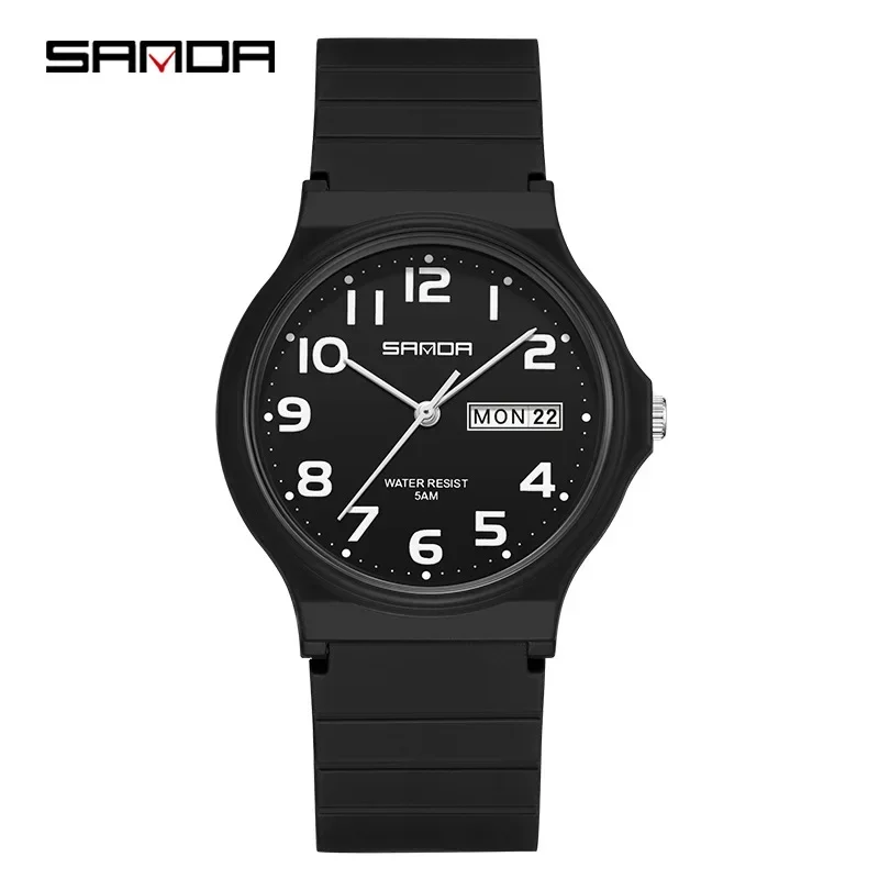 SANDA 9072 Students Watches New Design Soft TPU Strap Water Resistant Quartz Movement Outdoor Sports Analog Wrist Watch