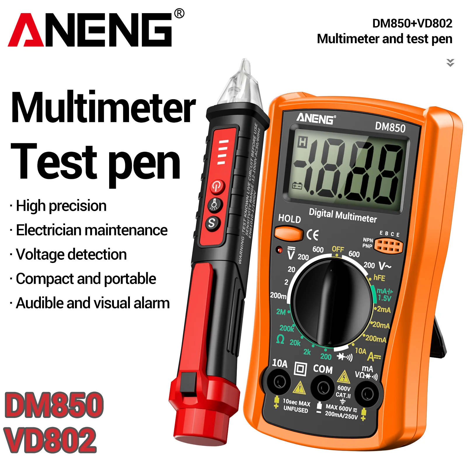 ANENG DM850 high-precision multimeter+VD802 induction tester for AC/DC measurement and identification of neutral and live wires