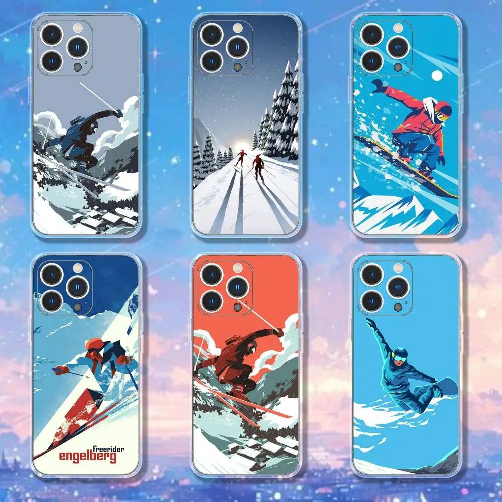 

Sport Cartoon Snowboarding Phone Case For iPhone 17,16,11,15,13,14,12,Air,Mini,Plus,Pro,Max,Plus,E Clear Soft Shell