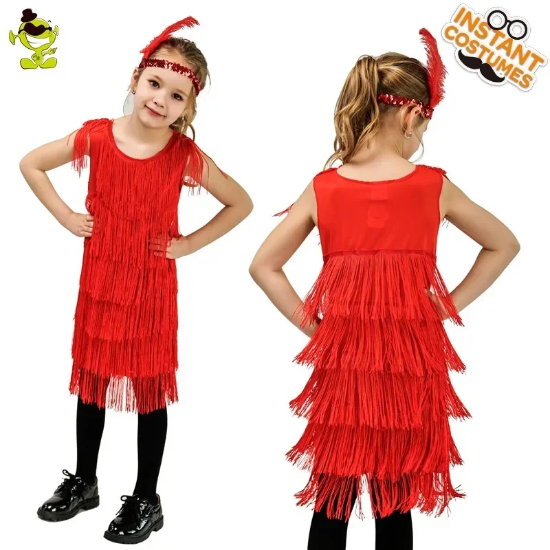 Children\'s Day Girls Retro Latin Dance Performance Dress Fringed Dress Dance Girls Party Fringe Stage Performance Costumes