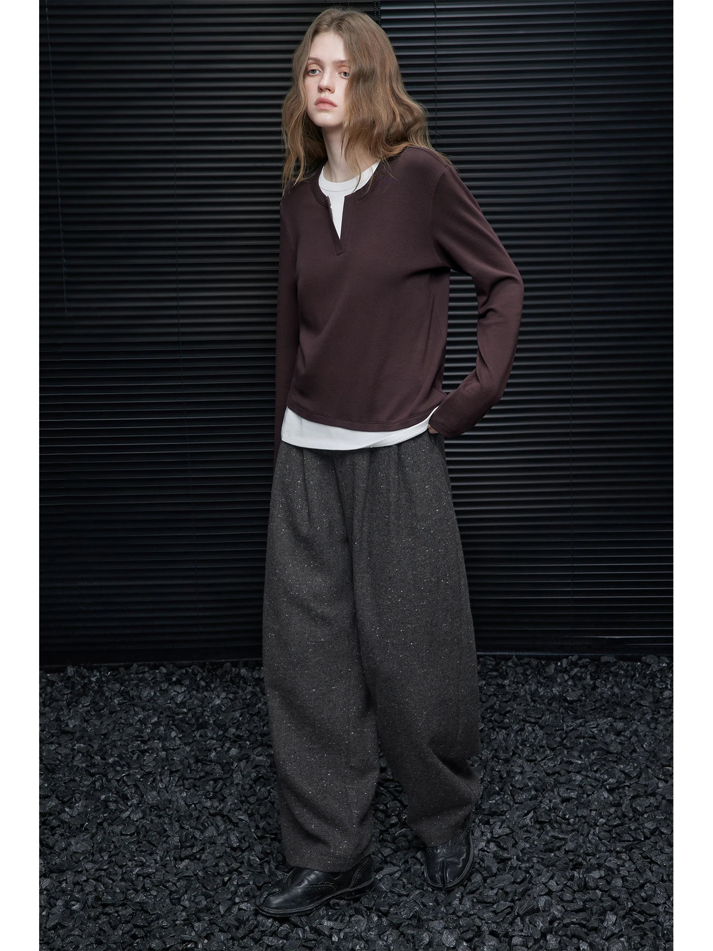 

Deep Brown Woolen Wide Leg Pants Women's Suit 2025 Winter New Sle Luxury Drapey Lazy Sle Commute Friendly Long Trousers