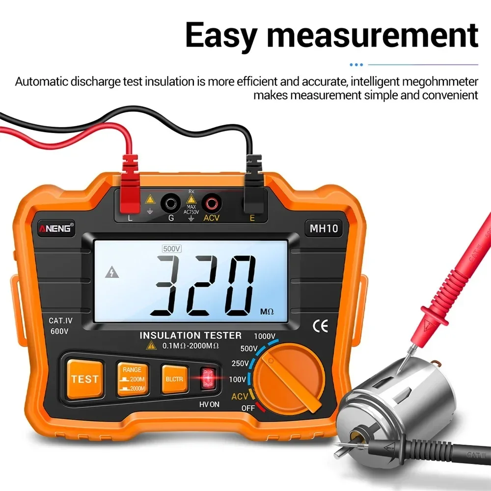 MH10 Orange Blue Desktop Megohm Meter Insulation Resistance Tester Auto Range Ohm Megohmmeter LCD Backlight Tools