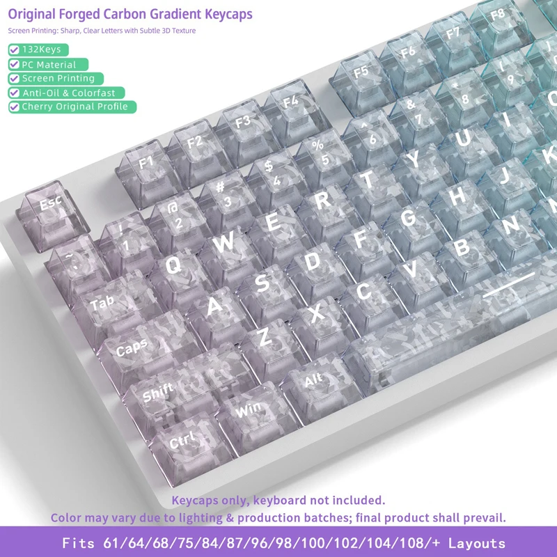 Forged Carbon Grain Translucent Gradient 2.0 Series PC Sub Keycap Set, Custom DIY Rainbow Keycaps Compatible with AULA S98