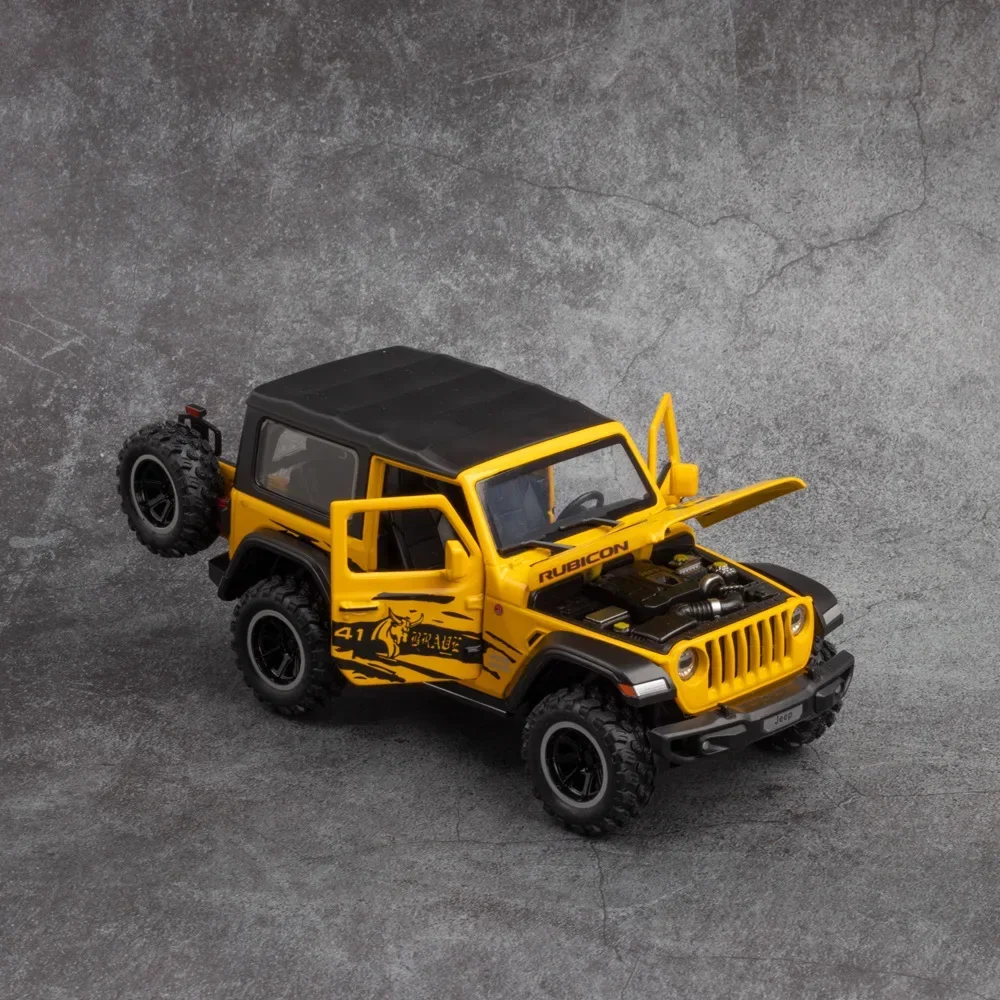 1:32 Jeep Wrangler Rubicon 1941 Off-Road Diecast Metal Alloy Model car Pull Back Sound Light Car Children Gift Collection A417