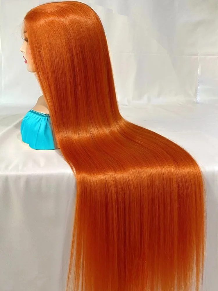 

30 Inch Straight Human Hair Wig Orange Ginger 350 Colored Mongolian 13x6 Lace Front 13X4 HD Lace Frontal