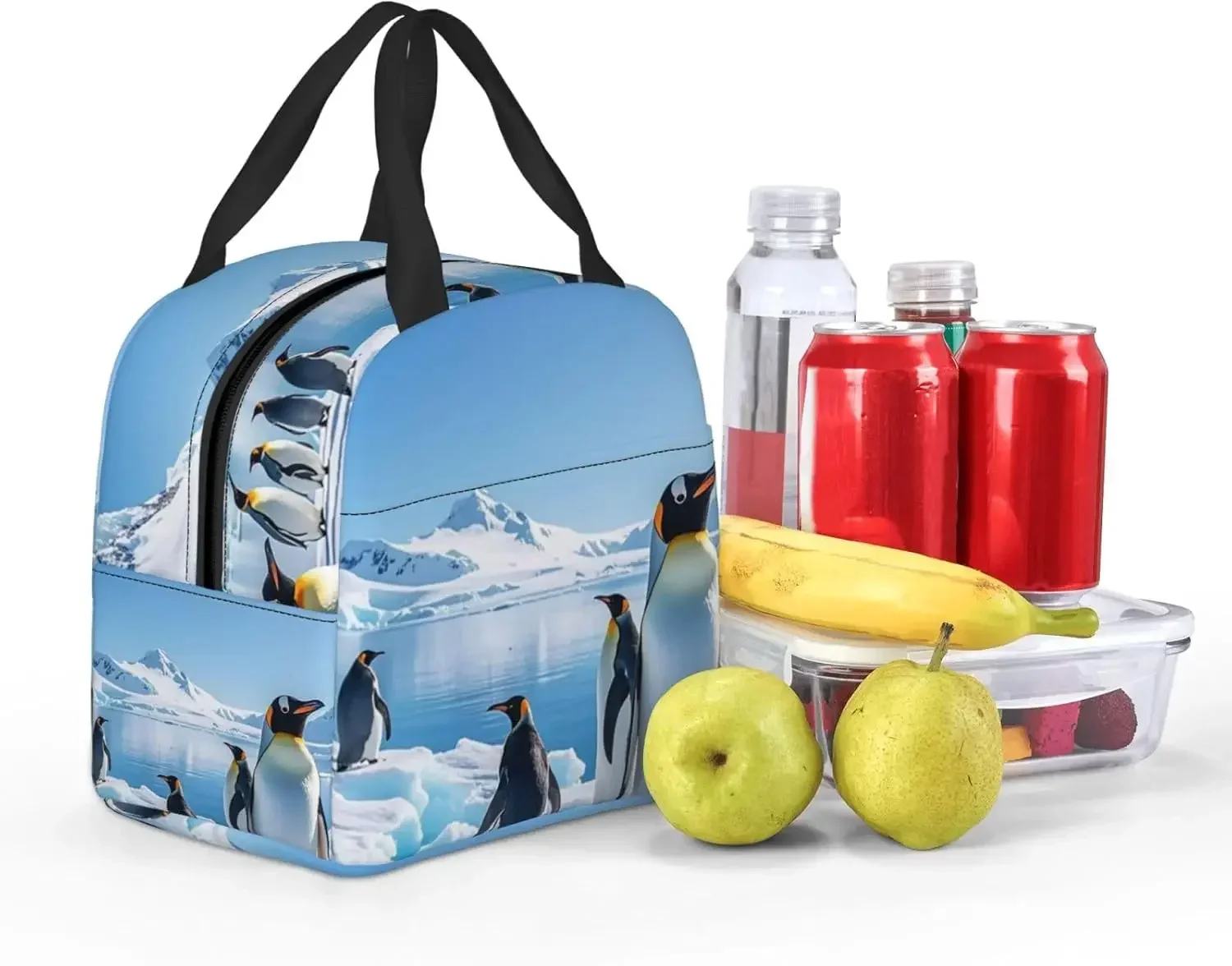 Penguin Antarctica Ice Lunch Bag Insulated Reusable Lunch Box For Women Men Portable Leakproof Lunch Tote Bag Cooler Food