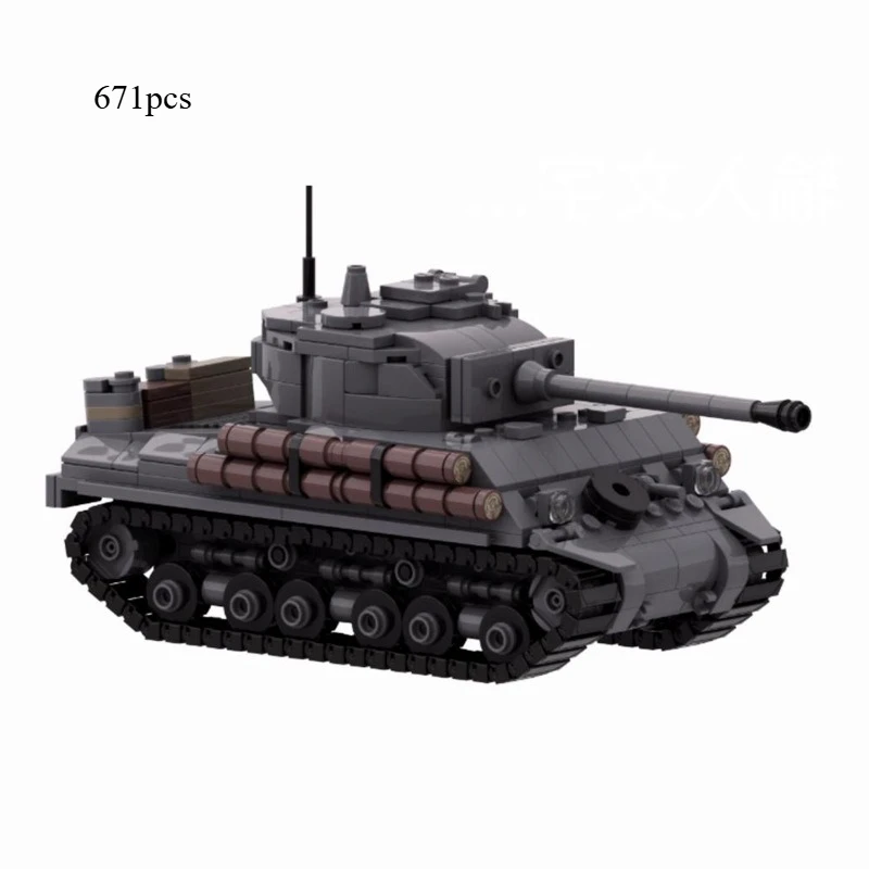 MOC Military Series Tank Compatible with M4A2E8 Sherman Creative Building Block Model, Adult Bricks Gift.