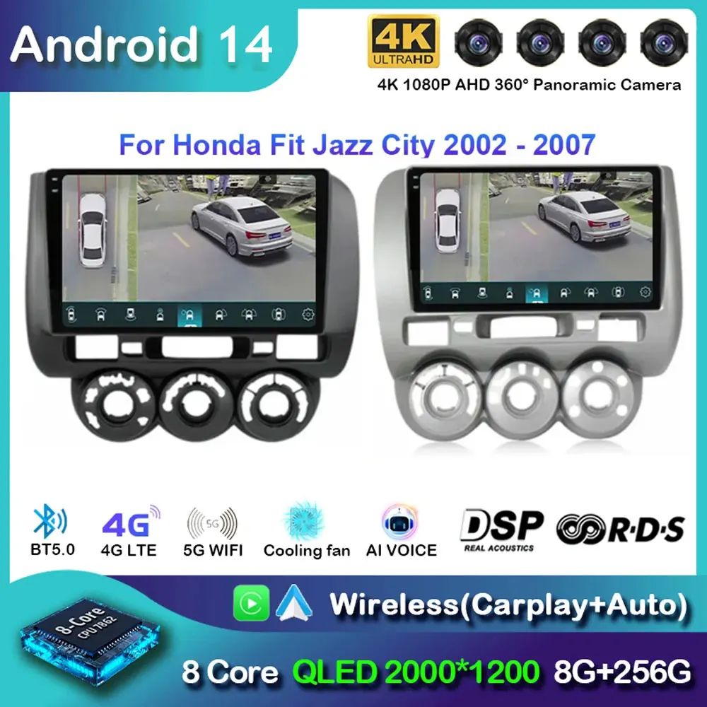 Android 14 For Honda Fit Jazz City 2002 2003 2004 2005 2006 2007 Car Radio Navigation Multimedia Player GPS WiFi+4G Head Unit BT