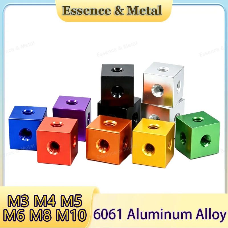 6061 Aluminum Alloy Connector Cube Nuts  Three-Sided Mounting Block Connectors M3M4M5M6M8M10 Anodized Cube Nuts DIY Accessories