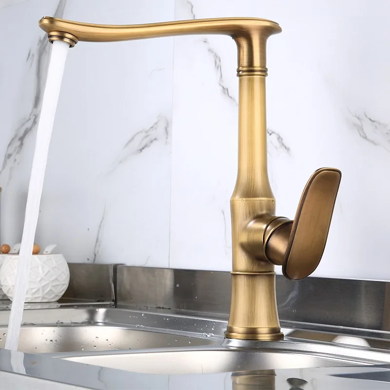 Antique Faucet Kitchen Hot and Cold Rotatable Retro Simple Creative Bathroom Above Counter Basin Single Hole Faucet Gold