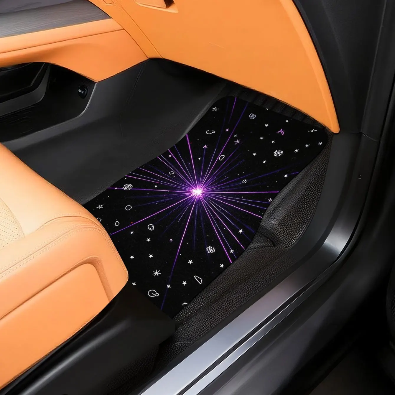 4pcs Car Floor Mats, Limited Time Offer Price. Unique Purple Light And Light Print Pattern, All-Season Use. Decorative Car Inter