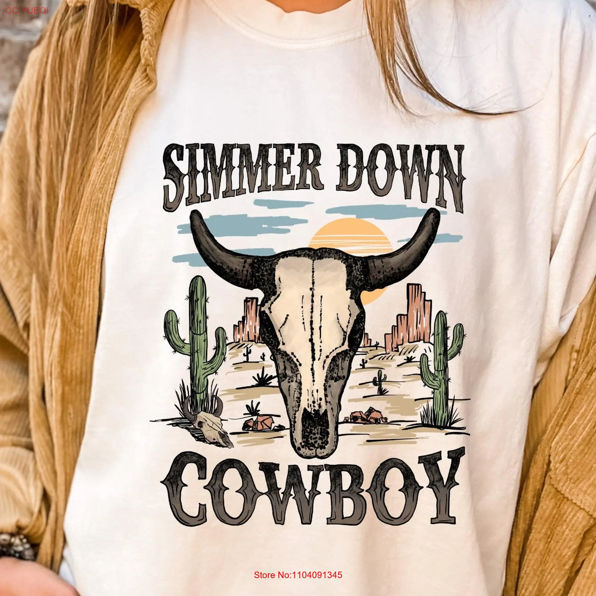 Comfort Colors T Shirt Simmer Down Cowboy Vintage Inspired Size up for Oversized long or short sleeves