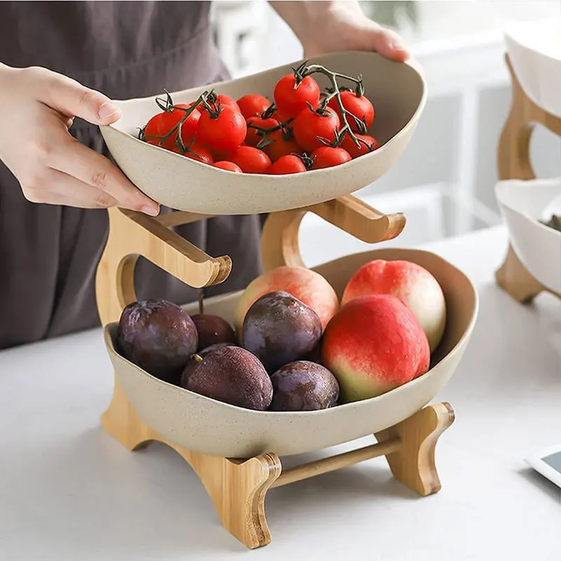 

Multi-layer fruit tray rack, wooden double layer fruit