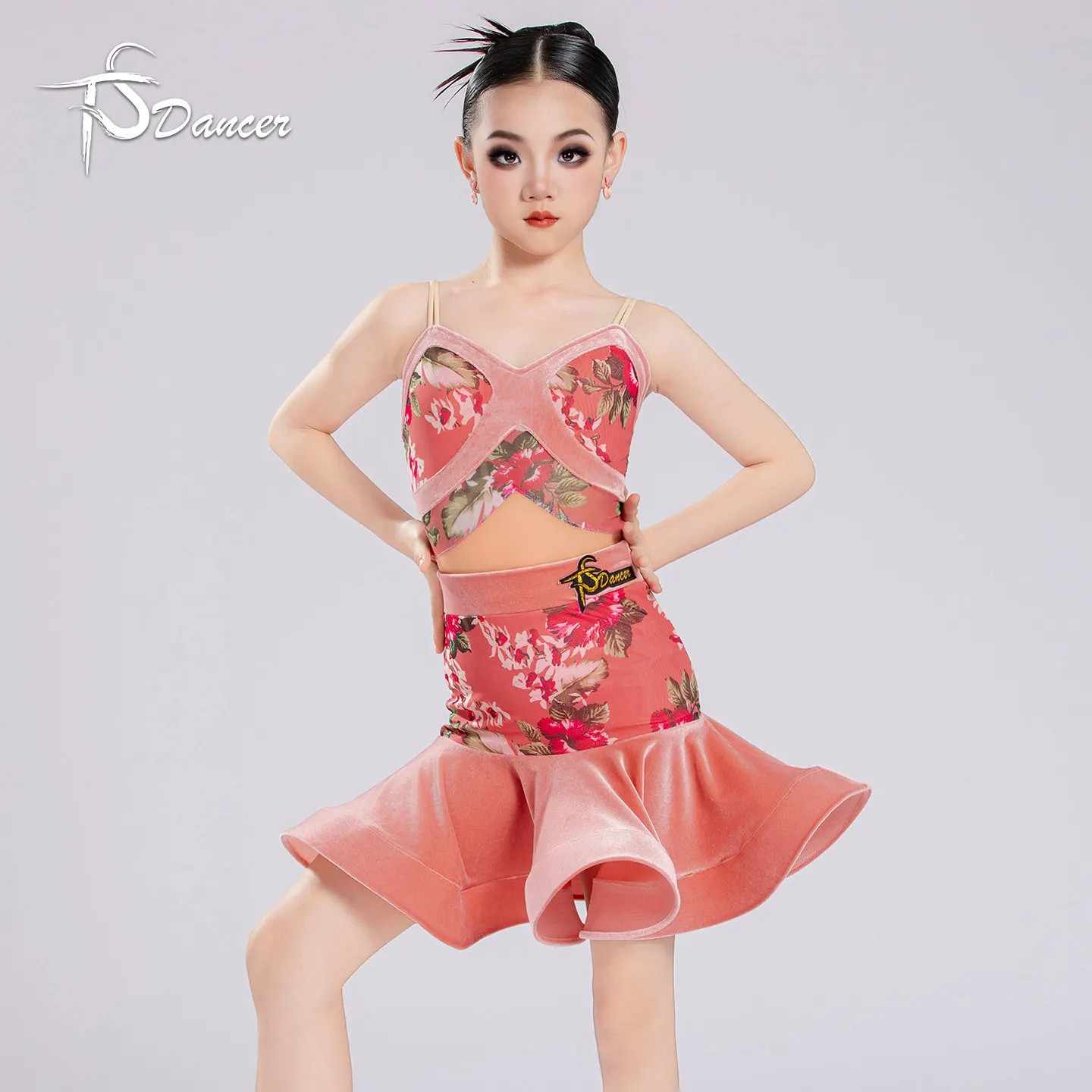 Customized Girls Latin Modern Dance Dress Balloom Dance Standard Regulations Dress Split Set Competition Performance Costumes