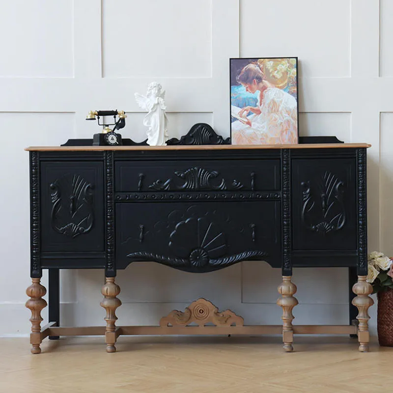 

French medieval solid wood chest, classic knight locker, black storage, side cabinet, multi-functional cabinet customization