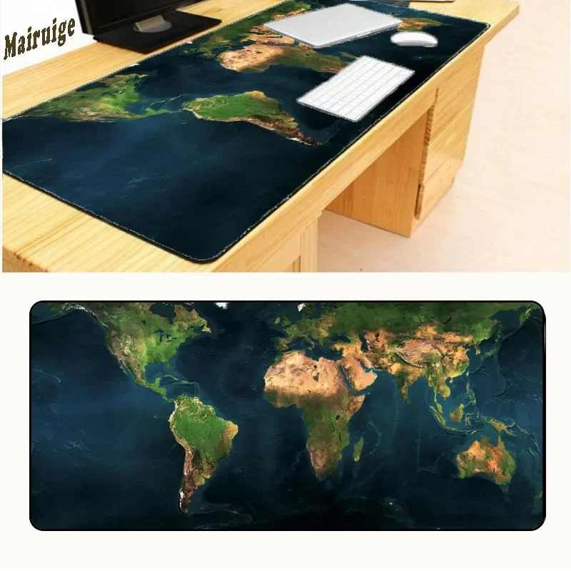 Mairuige Earth Map Mouse Pad Anime Rubber Anti-Slip Lock Edge Mpusepad Office Desk Accessories Mouse Carpet Gaming Large Art Rug